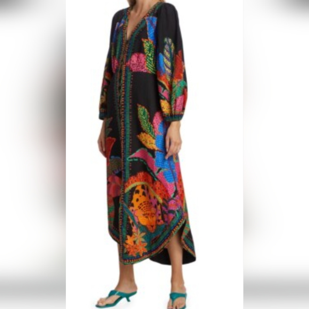 FARM RIO 'BLACK COOL LEOPARD' DESIGN MAXI DRESS, SIZE : MEDIUM